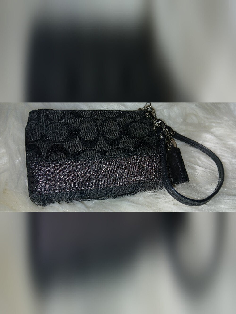 Coach Black Signature Wristlet with Glitter Accent